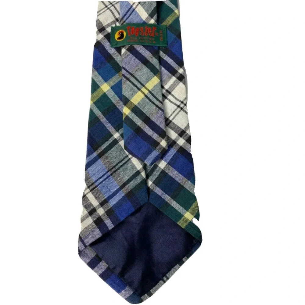 Rooster‎ Mens Neck Tie Blue White Plaid Adjustable Cotton